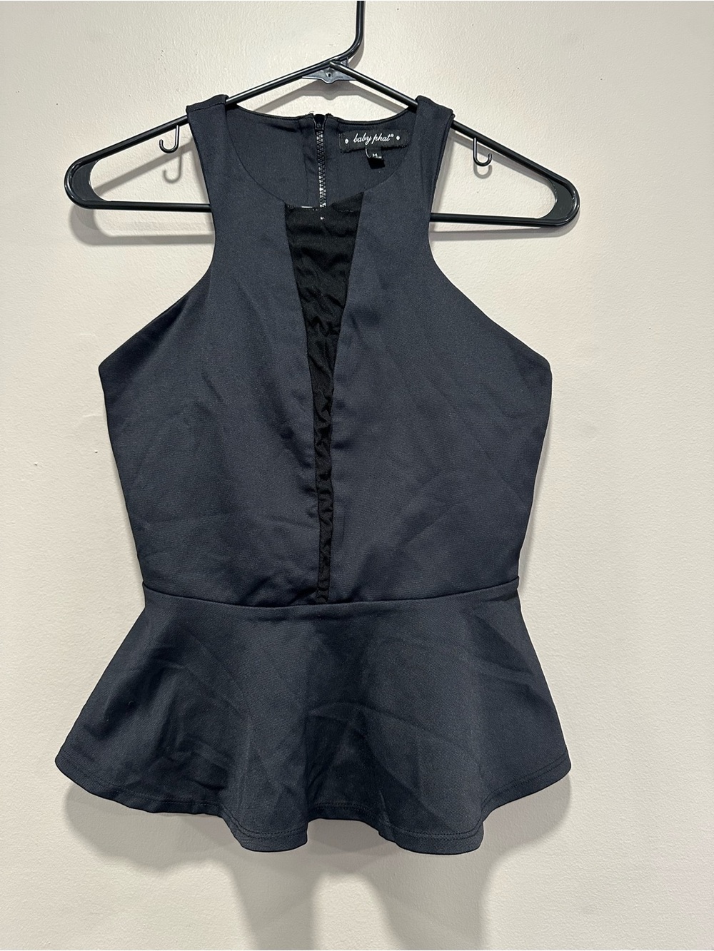 Baby Phat Y2K Black Halter Peplum Top Mesh Inset McBling Baddie– Size M